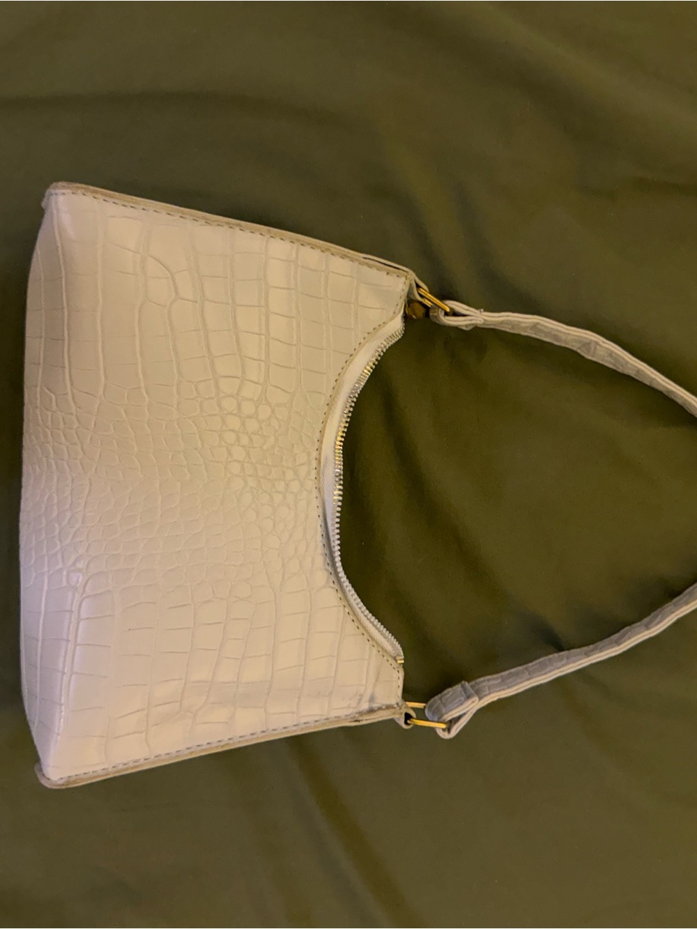 Structured Croc-Embossed Shoulder Bag in Light Blue
